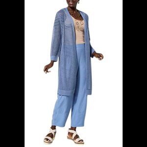 WynneLayers Open Weave Duster with Ribbed Trim Chambray - Regular